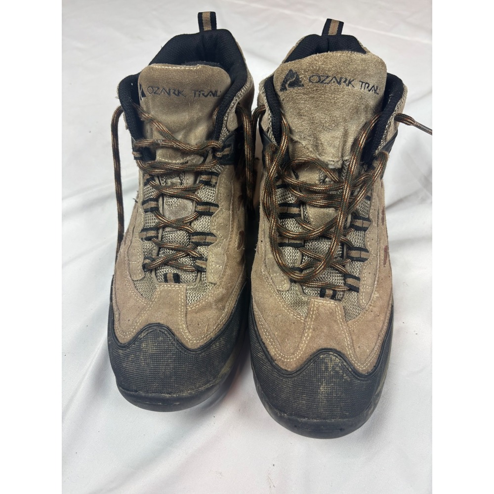 Ozark Trail Mens Tan Suede Mesh Hiking Boots Mid Top Lace Up Outdoor Shoes